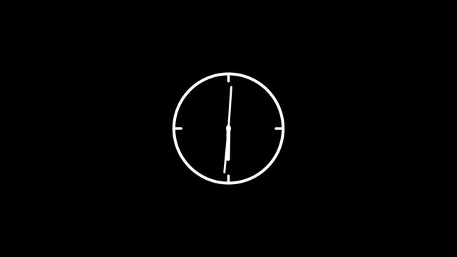 Clock icon flat style black background, 24 hour day fast speed animation.24 hours timer passing and opportunities concept animation.