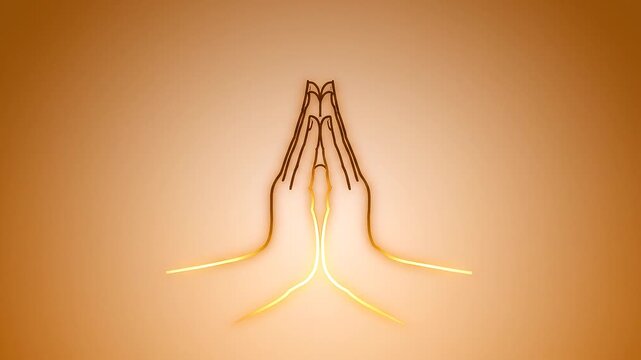 Minimal glowing hand outline in soft gold light