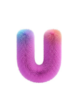 Furry 3d letter u with colorful gradient texture