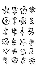 Obraz premium Hand Drawn Floral Doodle Collection, Botanical Flower and Plant Line Art Set