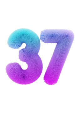 Cute Rainbow Fuzzy Number Thirty Seven 3D Plush Typography Clipart for Birthday Calendar and Creative Design