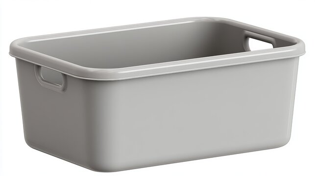 Gray plastic storage container isolated on white background, a simple organizational tool for home storage