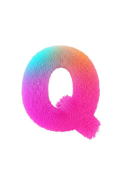 Colorful fluffy letter q with fuzzy texture