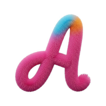 Pink fuzzy letter a with blue and orange gradient tips