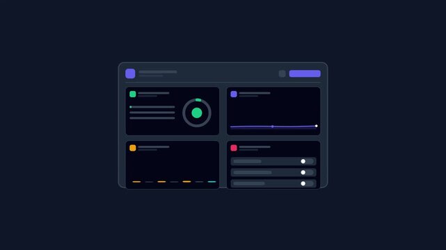 Digital software dashboard with colorful data visualization charts