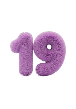 Purple fluffy number nineteen 3d render