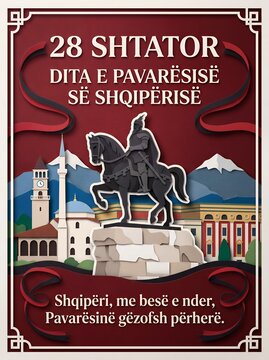 Albania Independence Day September 28 Poster in 3D Paper Cut Art Style