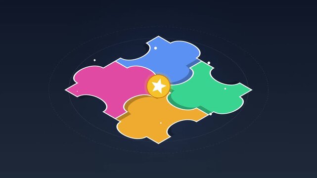 Interlocking colorful puzzle pieces with central gold star