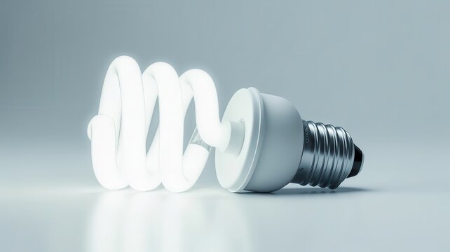 Energy efficient spiral bulb lying on light surface