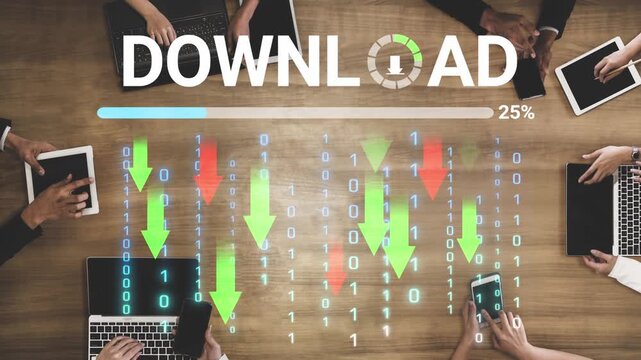 Digital Download Process Visualization with Binary Code and Progress Bar Representing Data Transfer and Technology Interaction in Modern Workspace. Entropy.