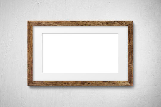 Rectangular wooden frame with a natural wood texture. The wooden frame is empty, showcasing its rich brown color. Perfect for framing art or photos. Illustration frame vector.