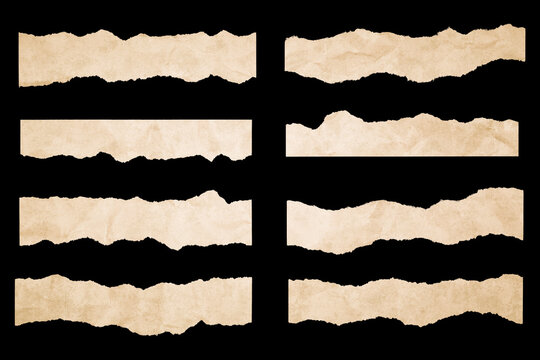 Vertical and horizontal old paper scroll ribbon banners vector set. Piece of papyrus torn strip illustration