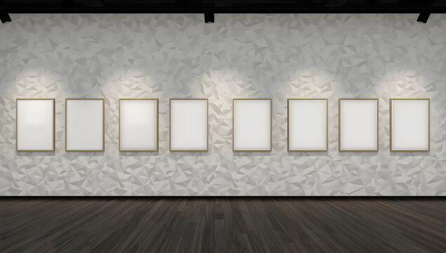 Gallery wall mockup with empty poster frames