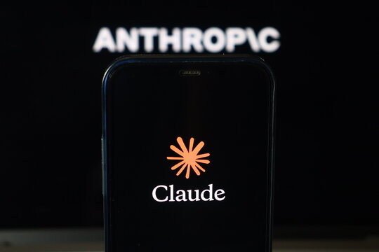 Claude official generative artificial intelligence chatbot and advanced multimodal language model corporate brand identity. This Anthropic technology software provides smart assistance.