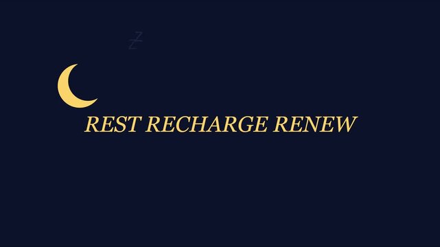 Rest recharge renew minimalist animation with sleeping moon and zzz symbols for wellness and sleep health concepts 4k