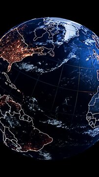Vibrant 3D Digital Globe Animation Highlighting Portugal and Atlantic Coast Vertical