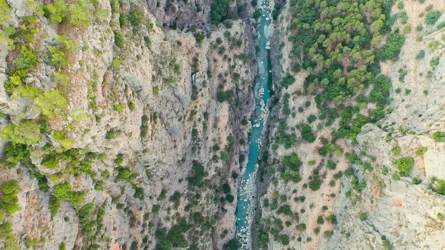 Tazi Canyon aerial drone view revealing dramatic cliffs and breathtaking natural scenery in Manavgat, Antalya, Turkey.