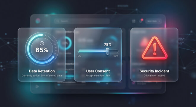 Risk dashboard: DPIA results, high‑risk profiling, mitigations, breach alerts, authority escalation.
