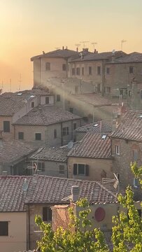 Volterra panoramic view old medieval town borgo at sunset, Tuscany, Italy