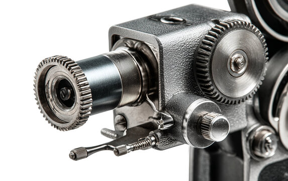 Close up of film camera internal mechanical components emphasizing traditional analog film transport and precision mechanics Isolated on transparent background PNG