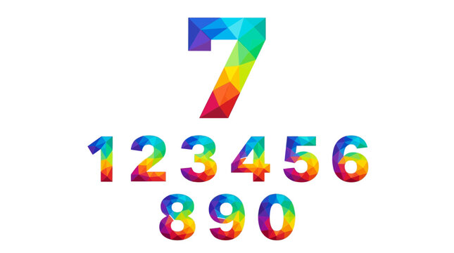 Colorful low poly numeric characters featuring vibrant gradient patterns arranged on a clean plain white background