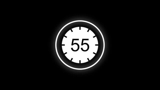 One minute Countdown Timer Animation on Black Background, Digital Timer Motion Graphic