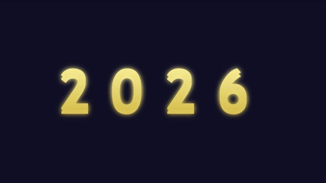 2026 golden new year countdown animation, gold numbers falling and appearing on dark 4k background, for celebration and, event intro