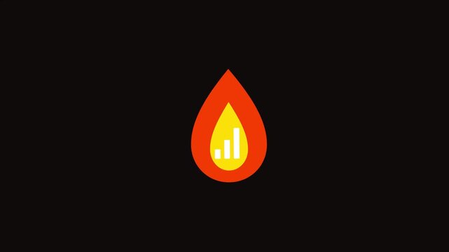 Animated fire drop with rising bar chart graph for business growth and performance analytics concept animation 4k