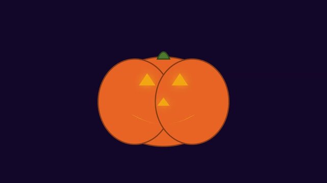 Animated halloween jack-o-lantern pumpkin character with glowing face on dark animation 4k background