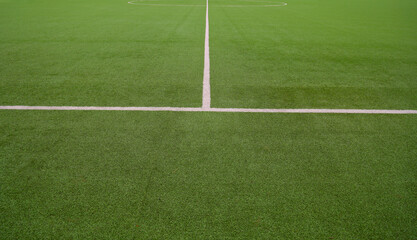 football goals vibrant green sports field corner with white lines Isometric Corner View of a Green Grass Soccer Field With White Marking Lines for Sports Games and Stadium Turf © Maxim Chuev