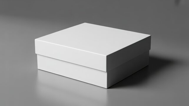 White square cardboard gift box with lid mockup on grey background