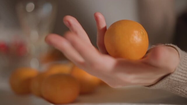 Peaceful indoor space with citrus scent. Serene scene showcasing warm kitchen with fresh tangerine light. Calm and soothing environment inside cozy kitchen bathed in gentle citrus illumination
