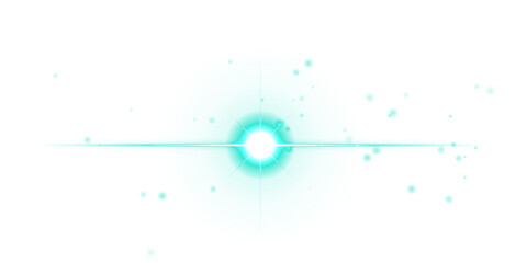 A bright turquoise glowing planet with a flat ring system and scattered small circular particles on a solid black background space © Defendar13