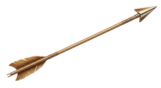 Single wooden archery arrow with feathers as transparent PNG