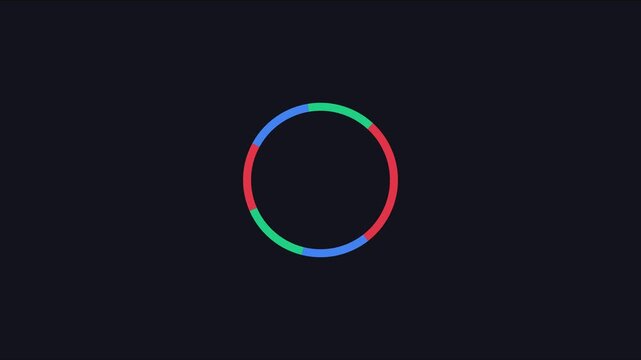 Minimalist loading spinner animation with rotating colorful circle ring on dark 4k background