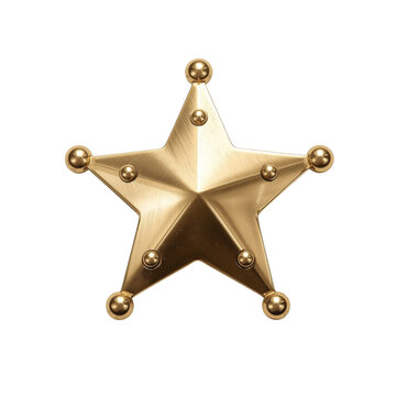 Polished gold sheriff star badge with rounded tips isolated on a deep black background, for law enforcement theme isolated on a transparent background