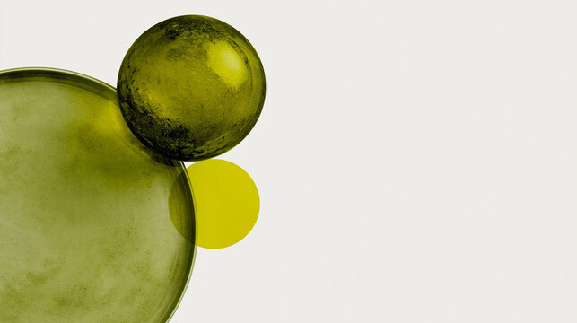 Abstract green glass circles with yellow accent