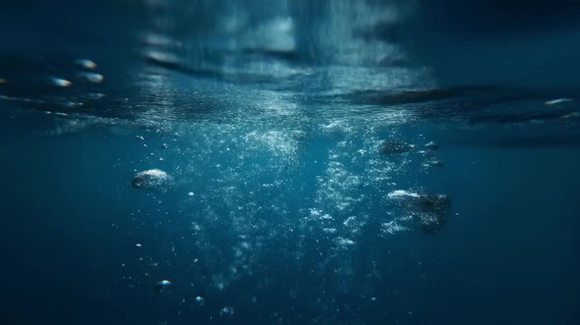 Underwater jellyfish swarm in deep blue ocean currents