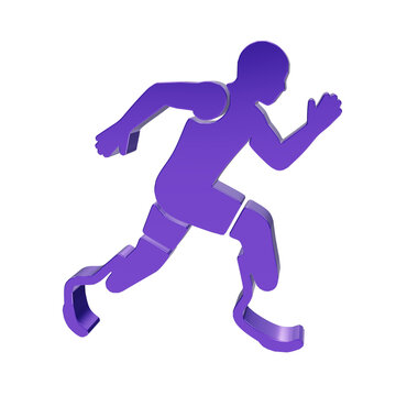 3d purple of an athlete with prosthetic running blades on a plain black background