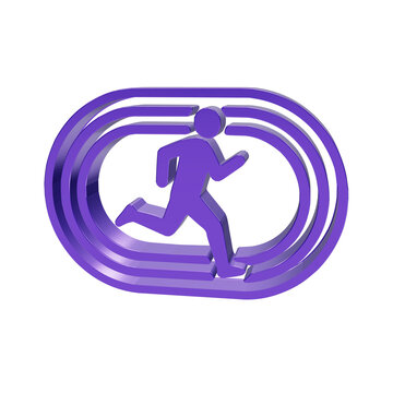 3d purple of a person running on an oval track symbol on a plain black background