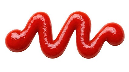 Fototapeta premium A wavy line of tomato ketchup sauce isolated on transparent background