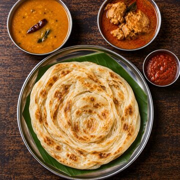 Authentic Malaysian Roti Canai with Chicken Curry, Dhal and Sambal