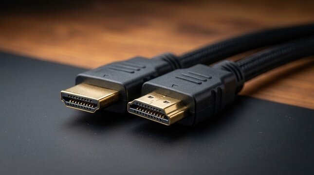 Black HDMI cable connectors with gold plated tips for TV connection