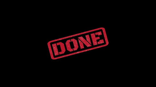 Done rubber stamp seal with distressed texture stamping animation on black background 4k