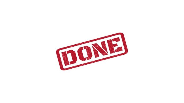 Done rubber stamp seal with distressed texture stamping animation on white background 4k