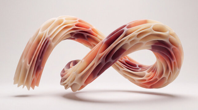 Infinity-shaped 3D coral sculpture floating on white