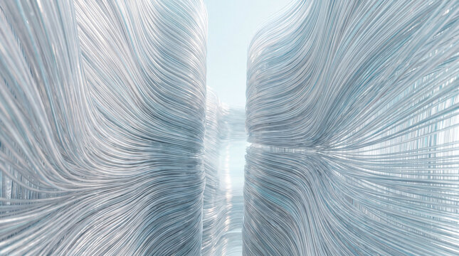 Parted 3D wire curtain revealing a glowing gap