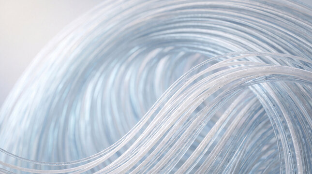 Coiled glass 3D tubes spiraling in cool blue tones