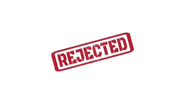 Rejected rubber stamp seal with distressed texture stamping animation on white background 4k