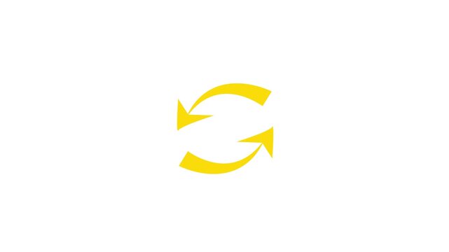 Yellow circular refresh arrows animation, rotating sync symbol for ui and digital interface loading reload
